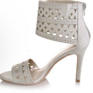 Via Spiga Light Gray Cutout Heels with Ankle Strap & Back Zipper